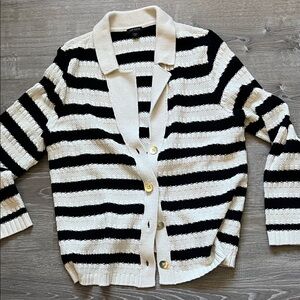 J. Jill Black and Cream Striped Cardigan
